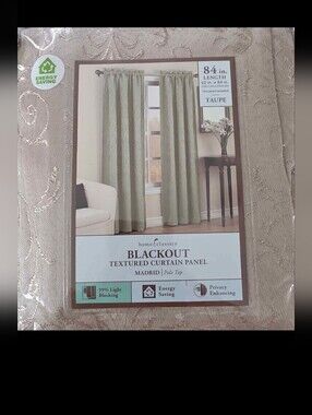 Two (2) Home Classics "Madrid" Textured Blackout Curtain Panels in Taupe